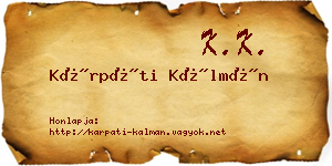 Kárpáti Kálmán névjegykártya
